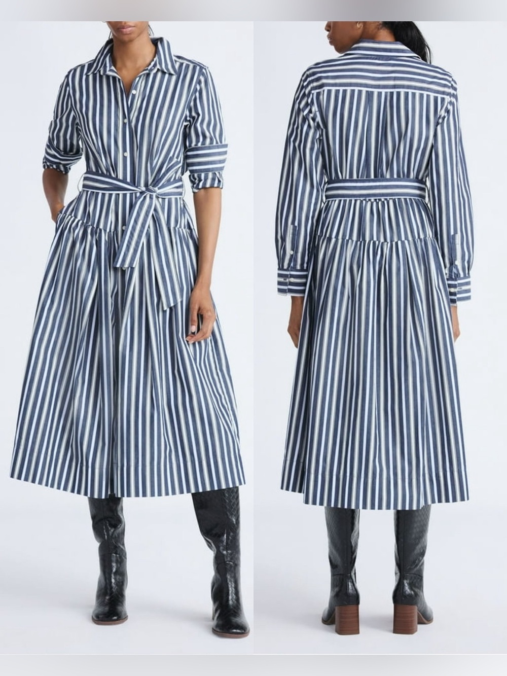 NWT. Striped Button-Down Shirt Dress in Navy and White Size XS (0-2)